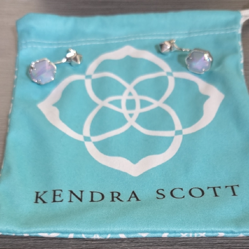Kendra Scott "Jordy Ear Jackets" Silver Blue Lace Agate and Iridescent Earrings